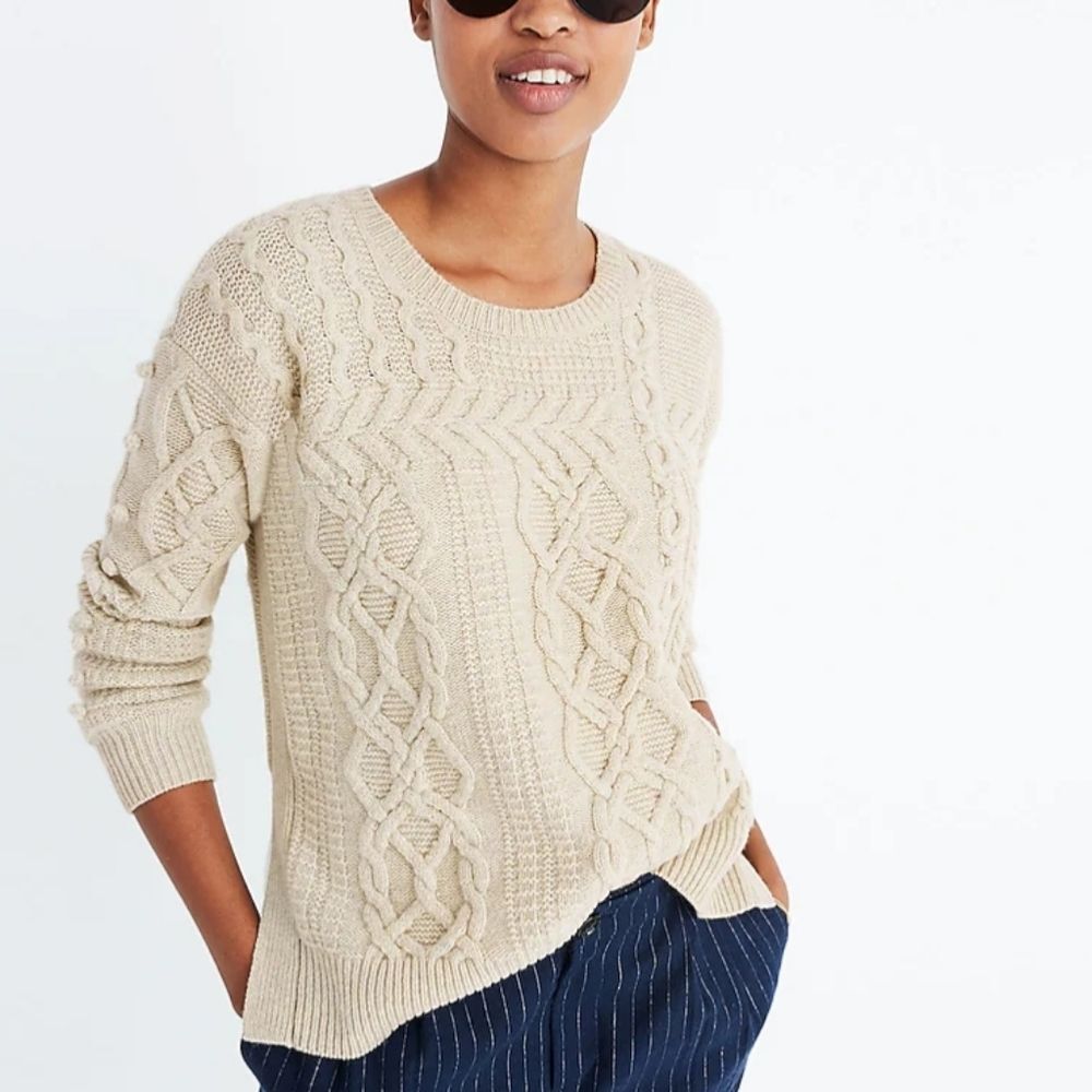 Madewell Open-Side Bobble Pullover Cream Chunky Wool Sweater Sz XXS